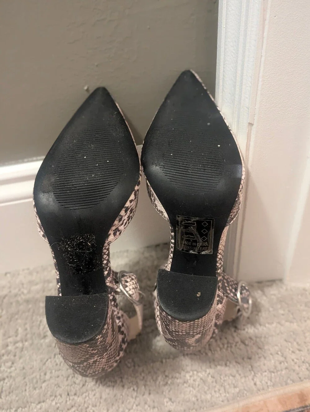 Snake Print Ankle Strap Block Heels
